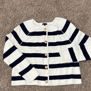 Talbots Navy and White Striped Cardigan
